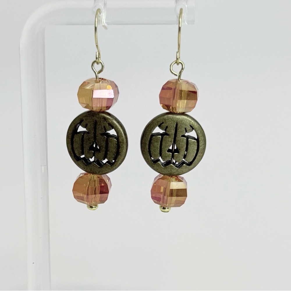 Artisan gold snd orange jack-o-lantern earrings